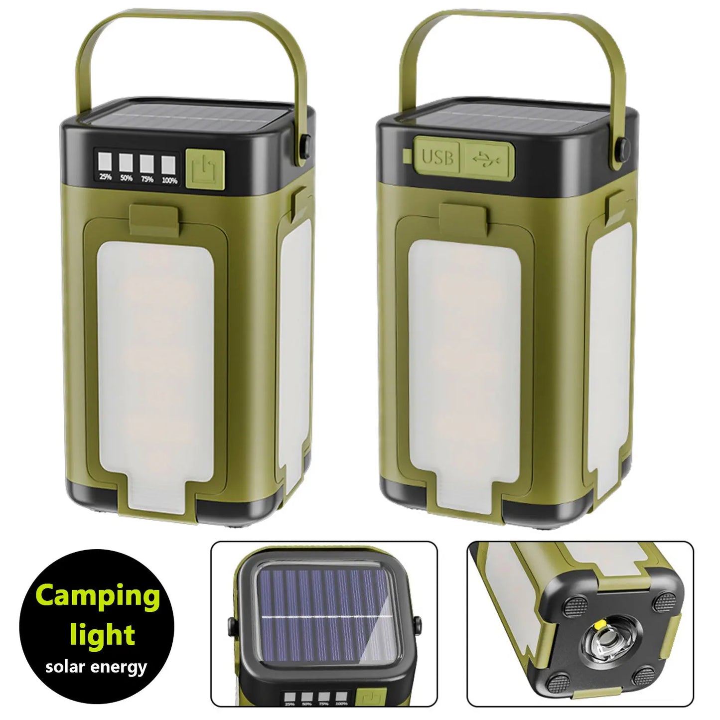 Solarna lampka 2000 mAh — USB-C In/Out, 6 trybów, składana, z hakiem | IPX4